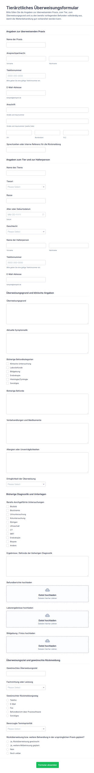 Tierarztüberweisungsformular