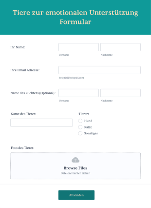 Tiere Zur Emotionalen Unterstützung Formular Form Template