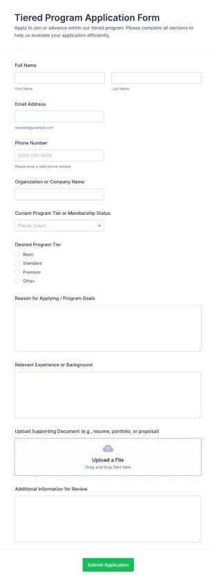Tiered Program Application Form Template