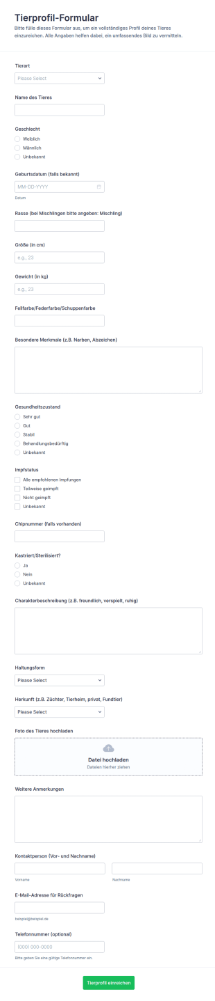 Tierprofil Einreichung
