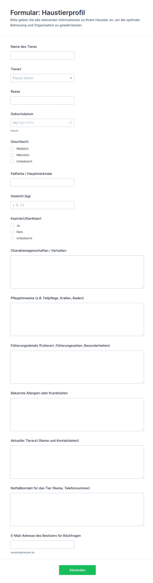 Tierprofil Erstellungsbogen