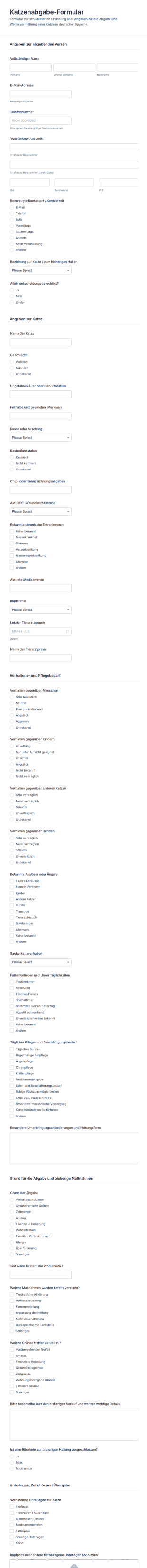 Tierschutz Übergabeformular 🐾