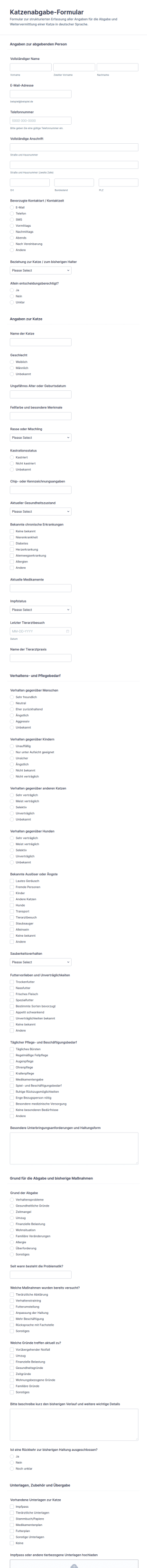Tierschutz Übergabeformular 🐾