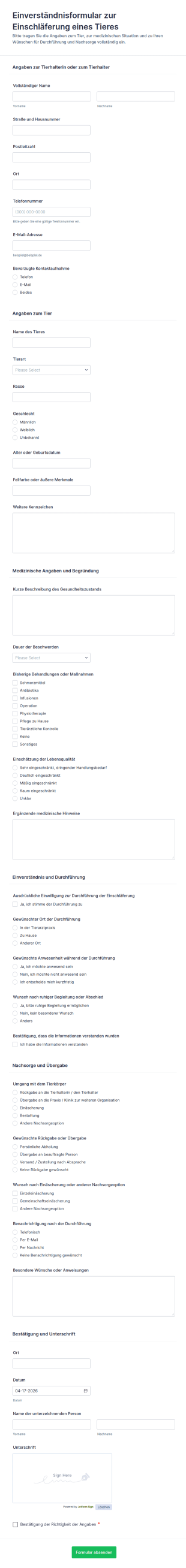 Tierschutz Und Einschläferungsgenehmigung Formular 🐾