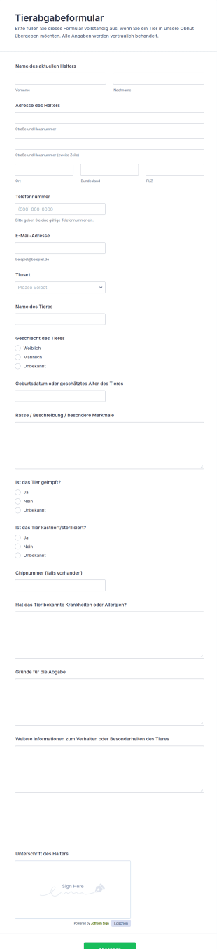 Tierschutzabgabevereinbarung Formular 🐾
