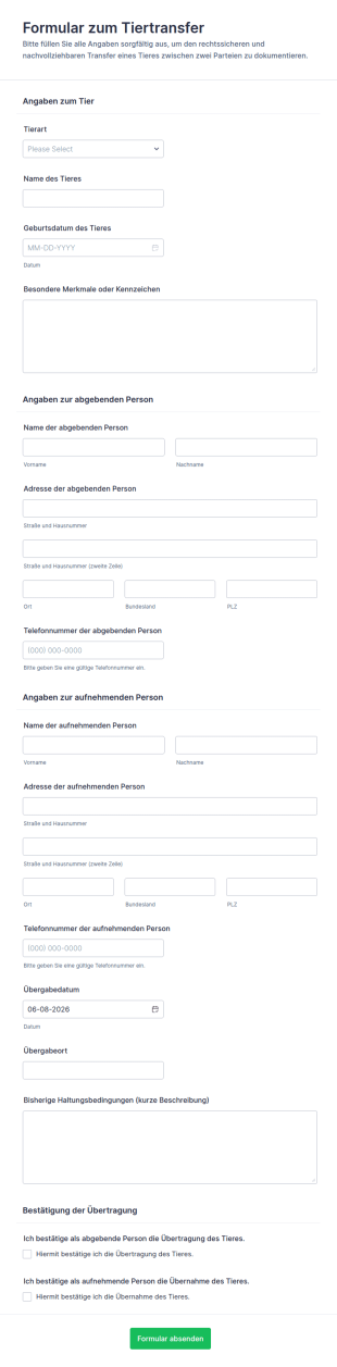 Tierschutzübertragungsformular