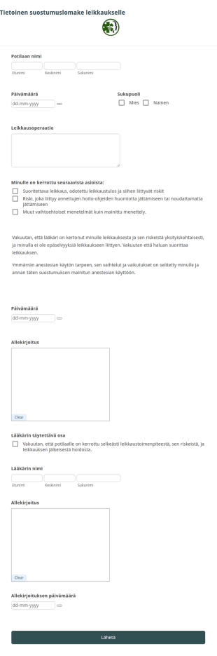 Tietoinen Suostumuslomake Leikkaukselle