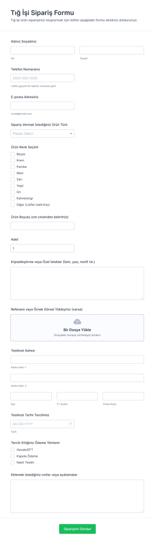 Tığ İşi Sipariş Form Şablonu