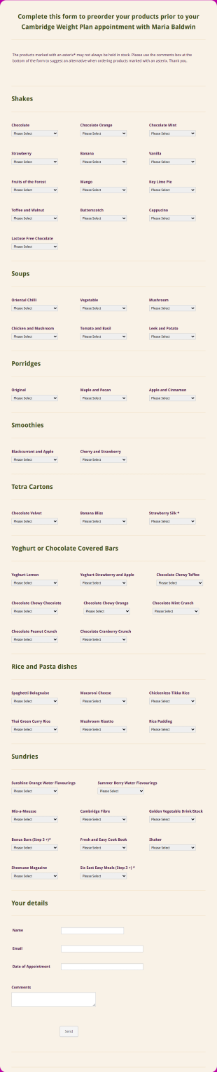 Food Order Application Form Template