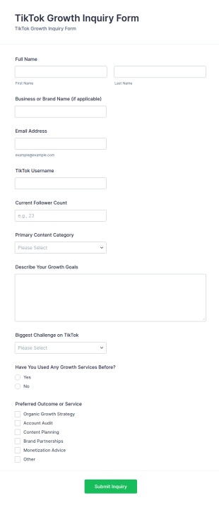 TikTok Growth Inquiry Form Template
