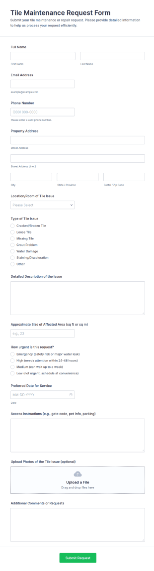 Tile Maintenance Request Form Template