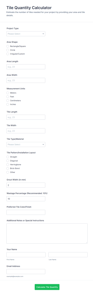 Tile Quantity Calculator Form Template