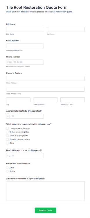 Tile Roof Restoration Quote Form Template