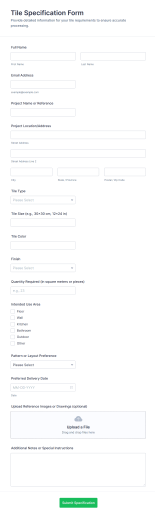 Tile Specification Form Template