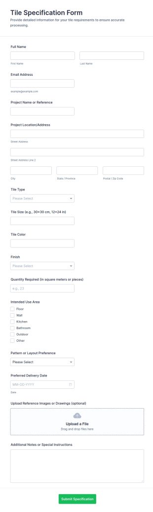 Tile Specification Form Template
