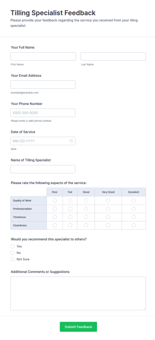 Tilling Specialist Feedback Form Template