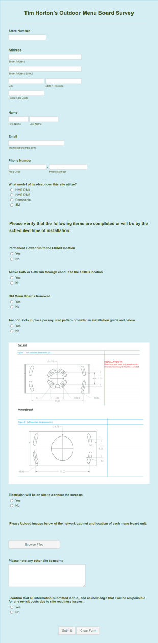 Tim Horton's ODMB Survey Form Template