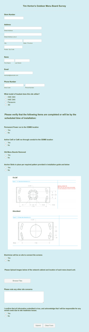 Tim Horton's ODMB Survey Form Template
