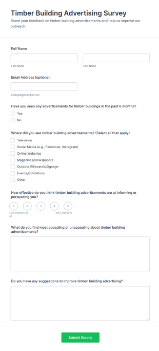 Timber Building Advertising Survey Form Template