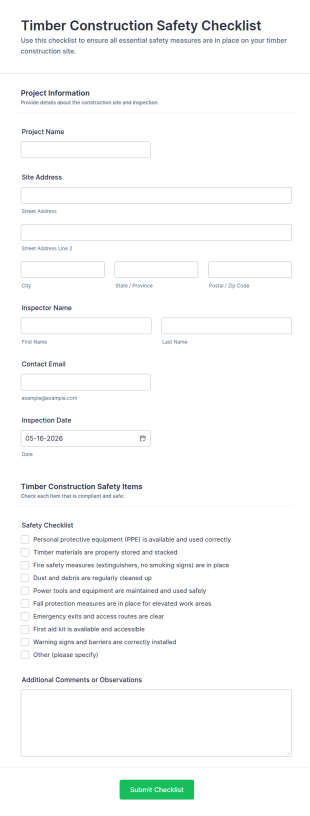 Timber Construction Safety Checklist Form Template