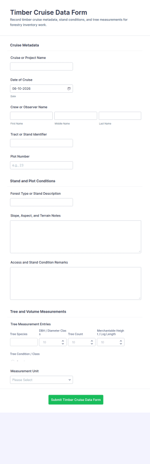Timber Cruise Data Form Template