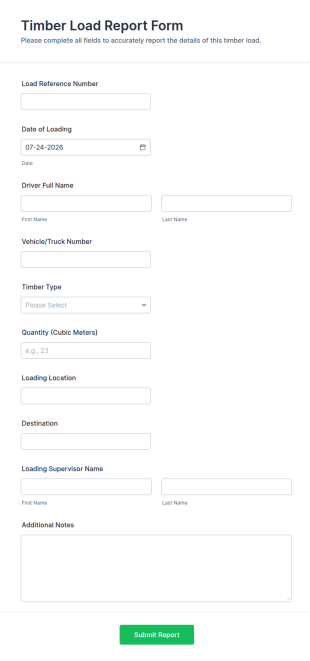 Timber Load Report Form Template