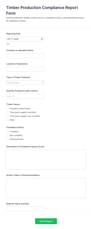 Timber Production Compliance Report Form Template