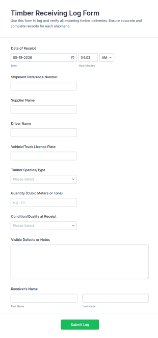 Timber Receiving Log Form Template