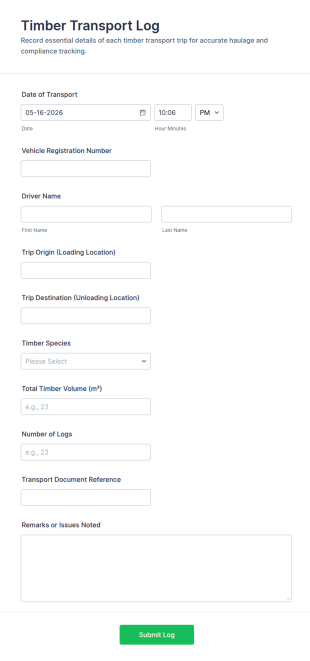 Timber Transport Log Form Template