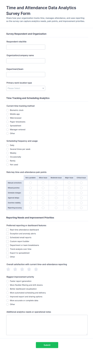 Time And Attendance Data Analytics Survey Form Template
