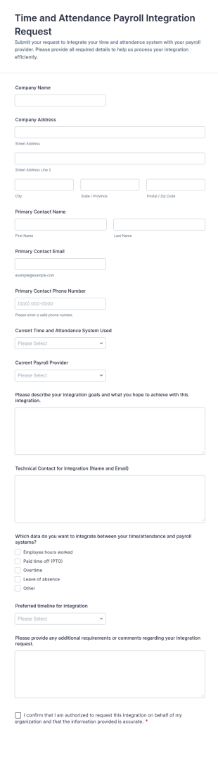 Time And Attendance Payroll Integration Request Form Template