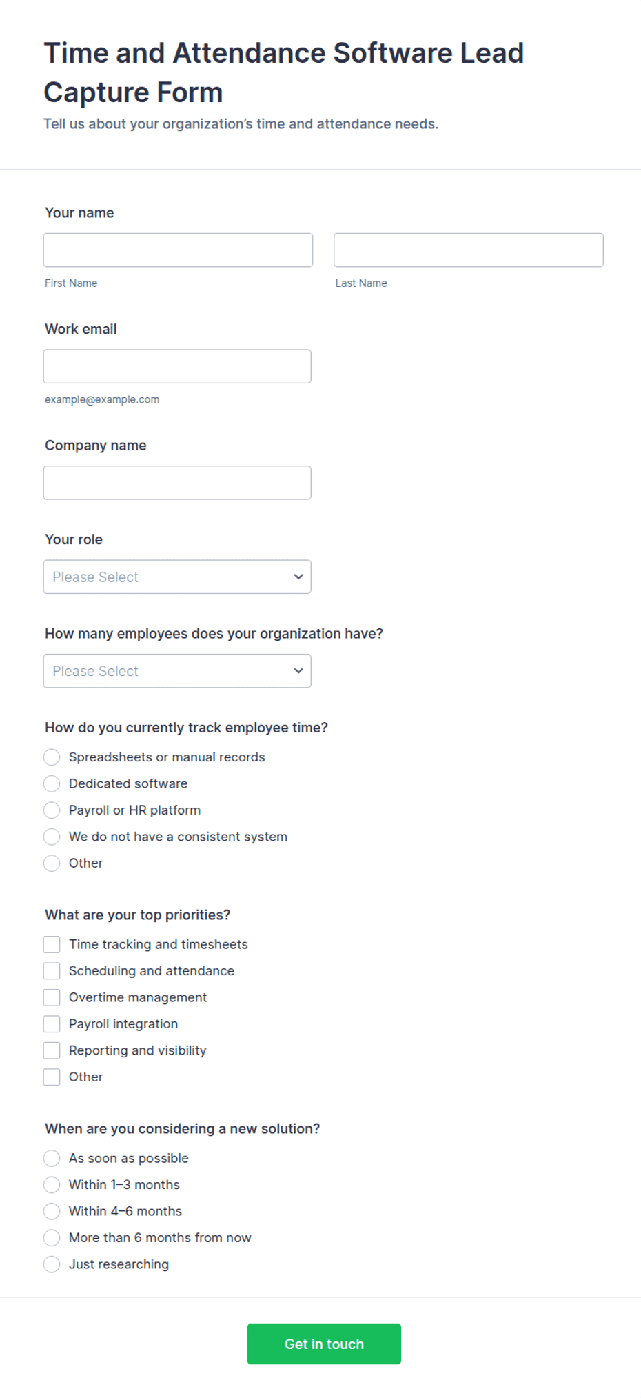 Time and Attendance Software Lead Capture Form Template | Jotform