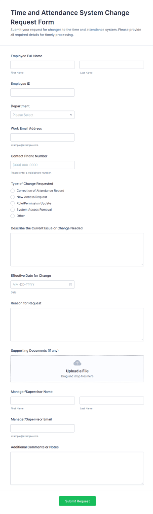 Time And Attendance System Change Request Form Template