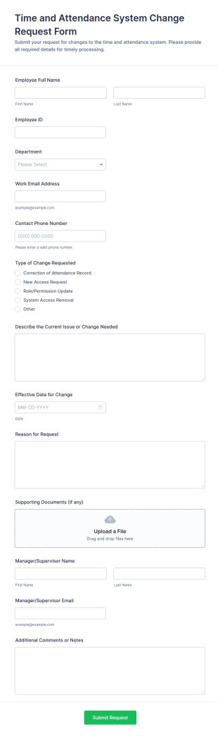 Time And Attendance System Change Request Form Template