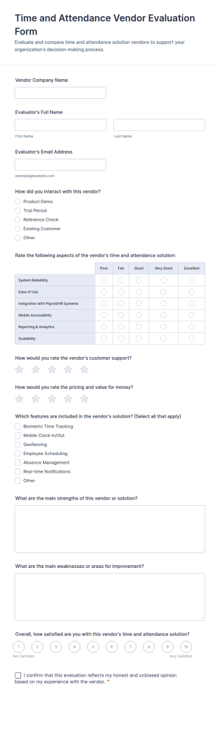 Time And Attendance Vendor Evaluation Form Template