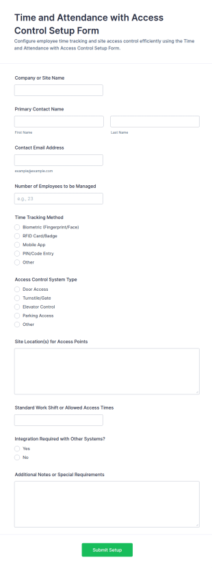 Time And Attendance With Access Control Setup Form Template