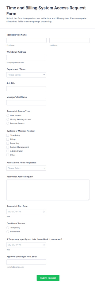 Time And Billing System Access Request Form Template