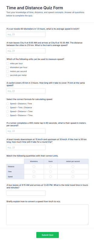 Time And Distance Quiz Form Template