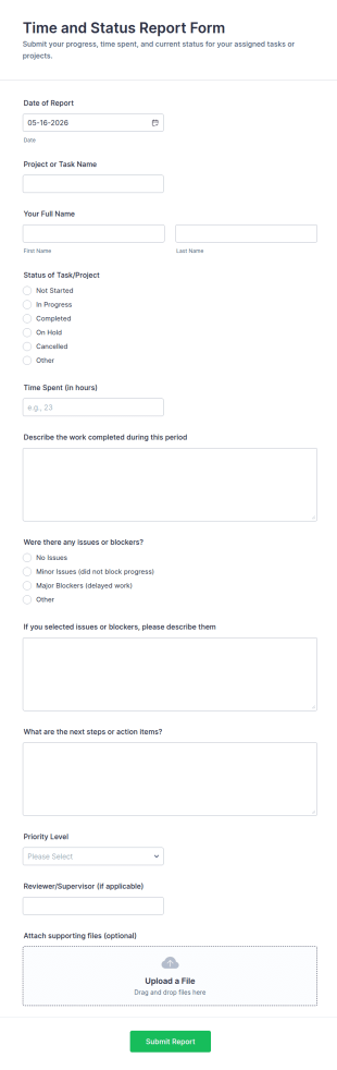 Time And Status Report Form Template
