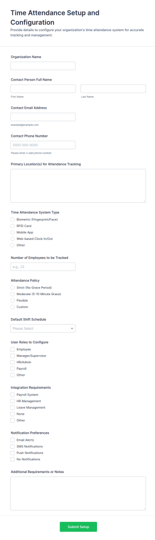 Time Attendance Setup And Configuration Form Template