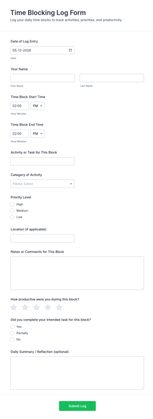 Time Blocking Log Form Template