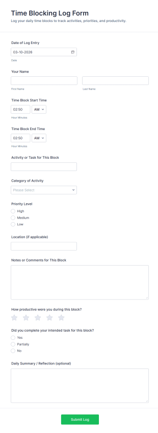 Time Blocking Log Form Template