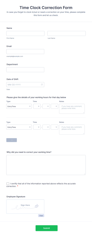 Time Clock Adjustment Form Template