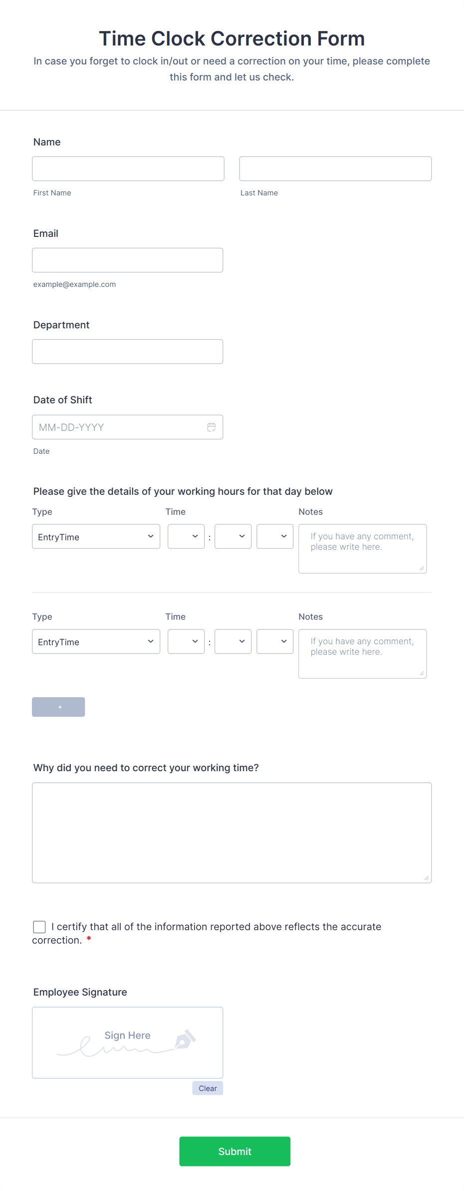 Time Clock Adjustment Form Template | Jotform