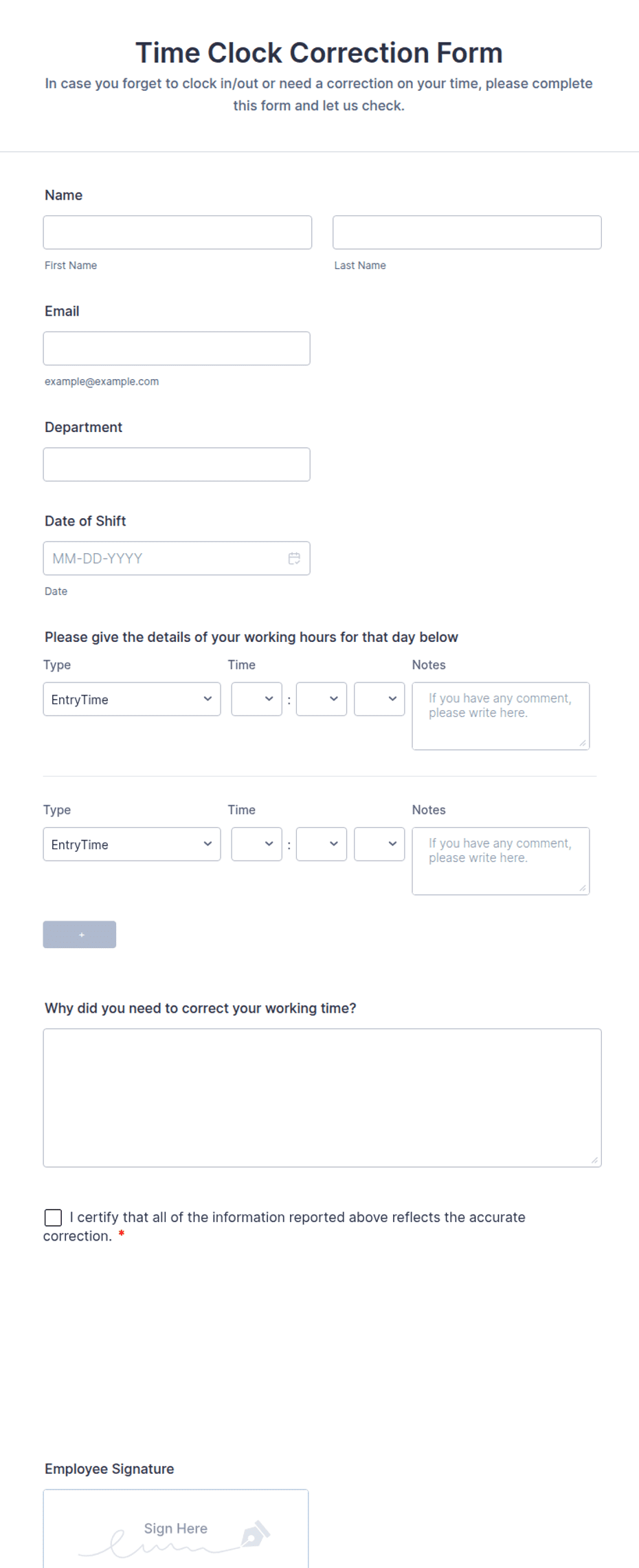 Time Clock Adjustment Form Template | Jotform