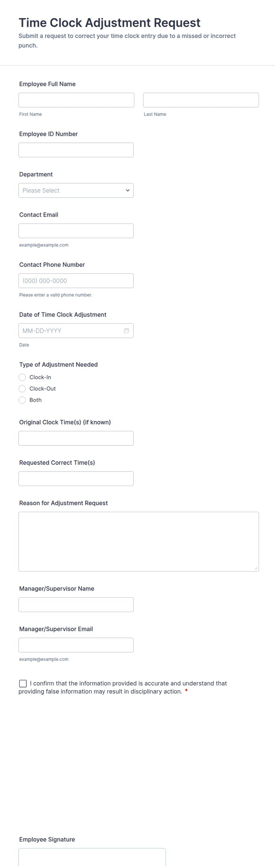 Time Clock Adjustment Request Form Template | Jotform