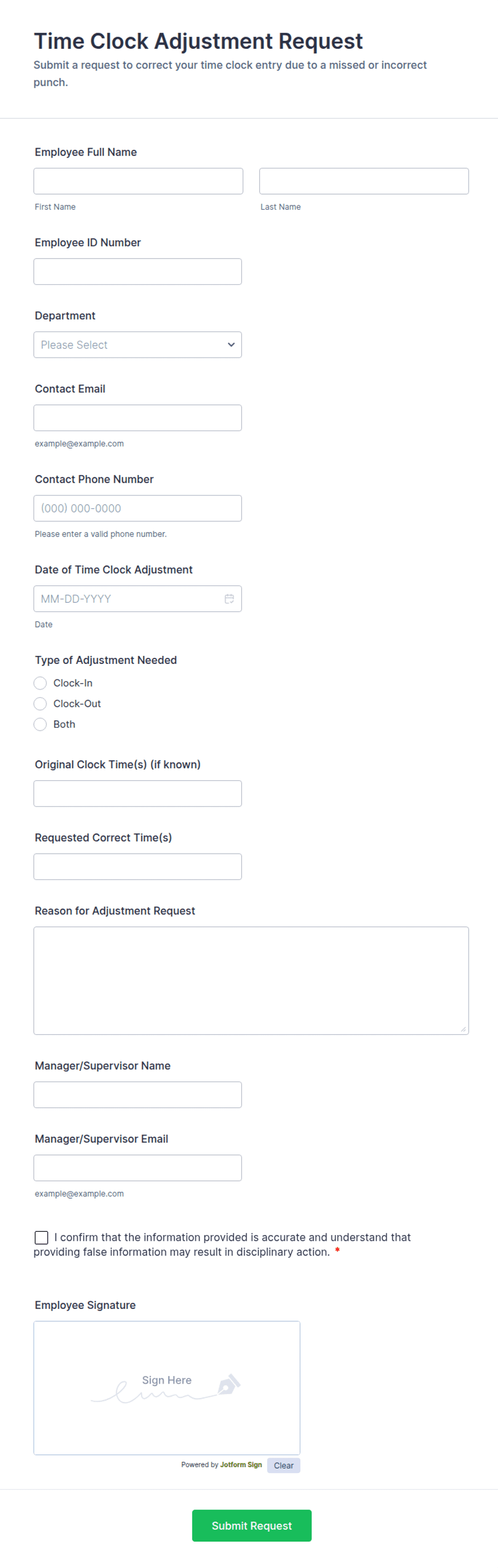 Form Timetitle Time Clock Adjustment Request Form Template | Jotform