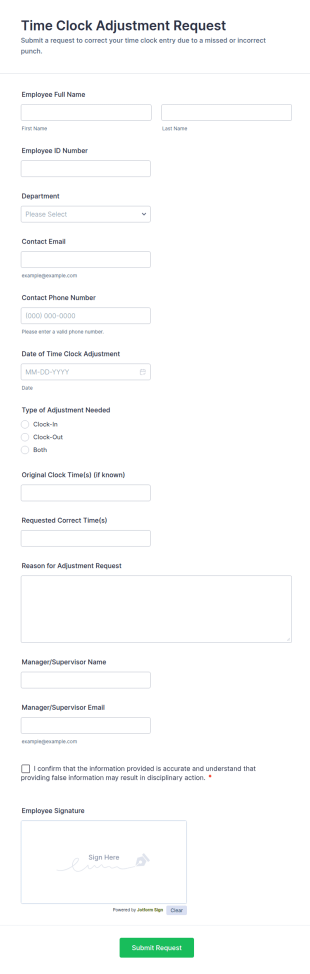 Time Clock Adjustment Request Form Template