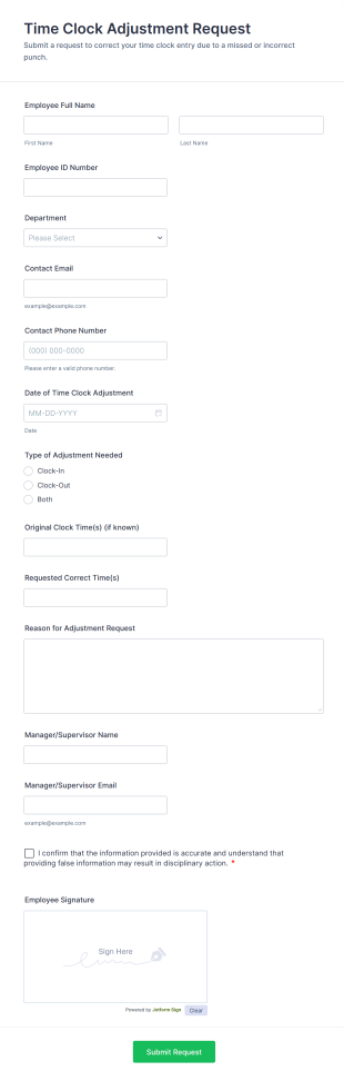 Time Clock Adjustment Request Form Template