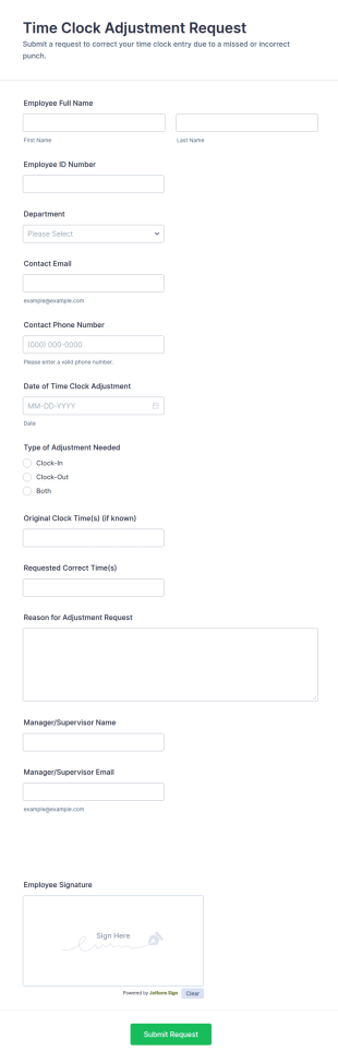 Time Clock Adjustment Request Form Template